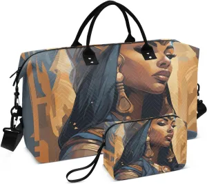 Bolaz Duffle Bag for Travel-Egypt Woman Pattern 1，Weekender Overnight Bag with Wet Pocket for Women，Large Carry On Airport Bag with Toiletry Bag for Travel, Business Trips, Sports