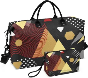 Bolaz Duffle Bag for Travel-Geometric Triangle Blacck ，Weekender Overnight Bag with Wet Pocket for Women，Large Carry On Airport Bag with Toiletry Bag for Travel, Business Trips, Sports