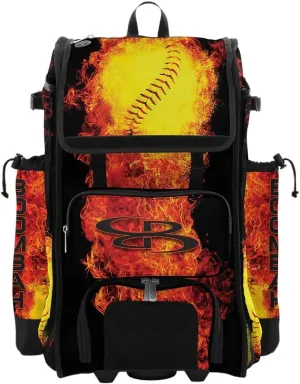 Boombah Rolling Catchers Superpack Baseball/Softball Gear Bag - 23-1/2" x 13-1/2" x 9-1/2" - Flame Thrower Black/Orange - Telescopic Handle - Holds 4 Bats - Wheeled Version