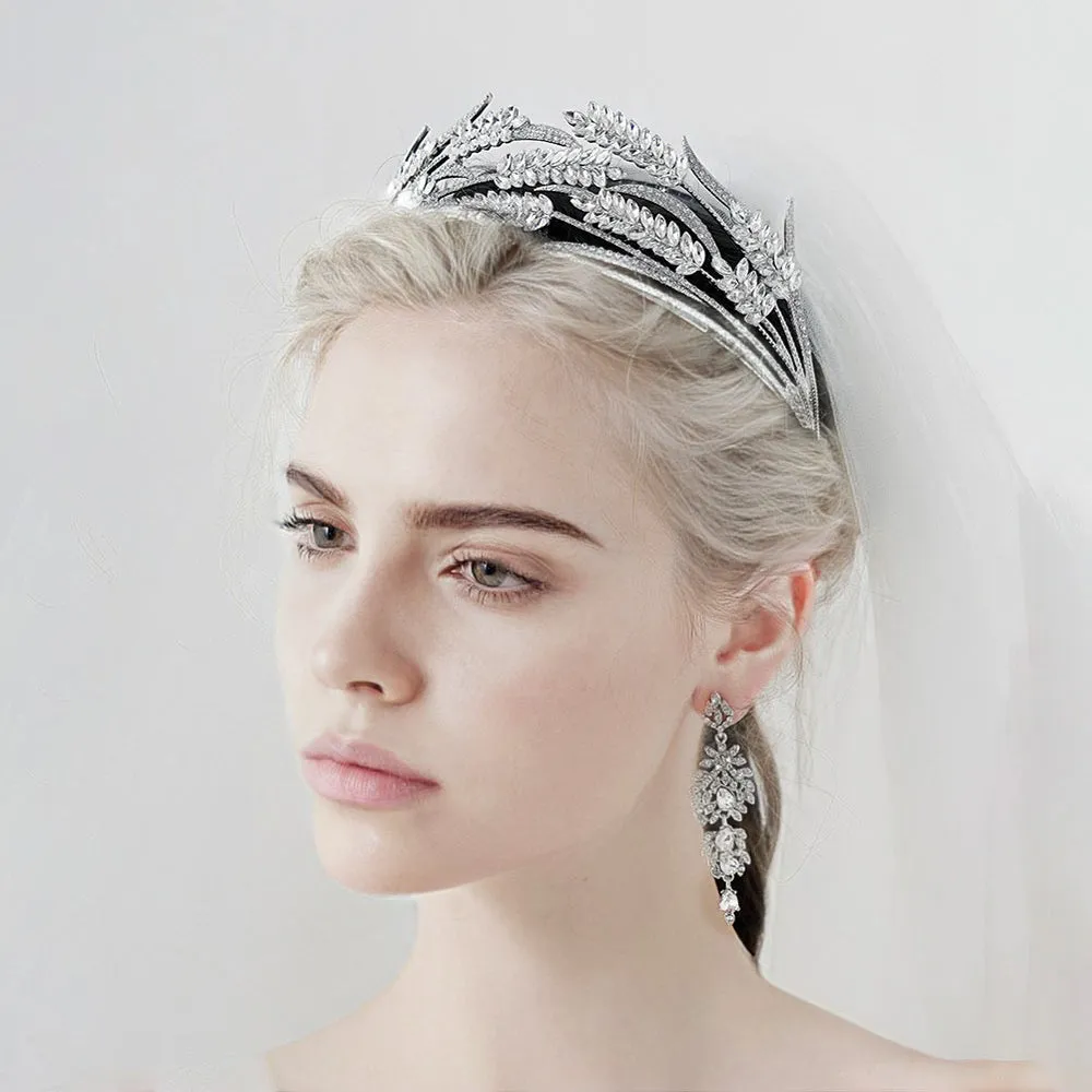 Botanical Bridal Wedding Crown, Unique harvest Festival Headpiece in Silver Black & Gold ~ Meadow