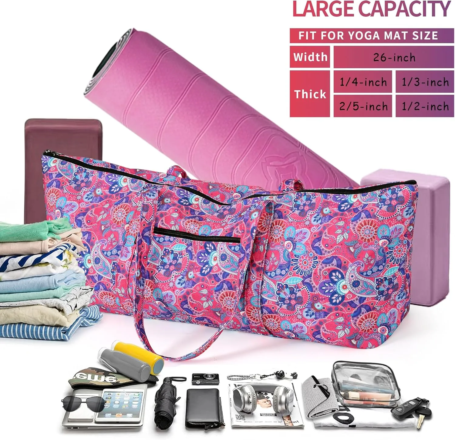 Boulder Bee | Yoga Mat Bag | Large Yoga Mat Carrier with Wet Pocket | Yoga Gifts | Gym Tote Bag for Women