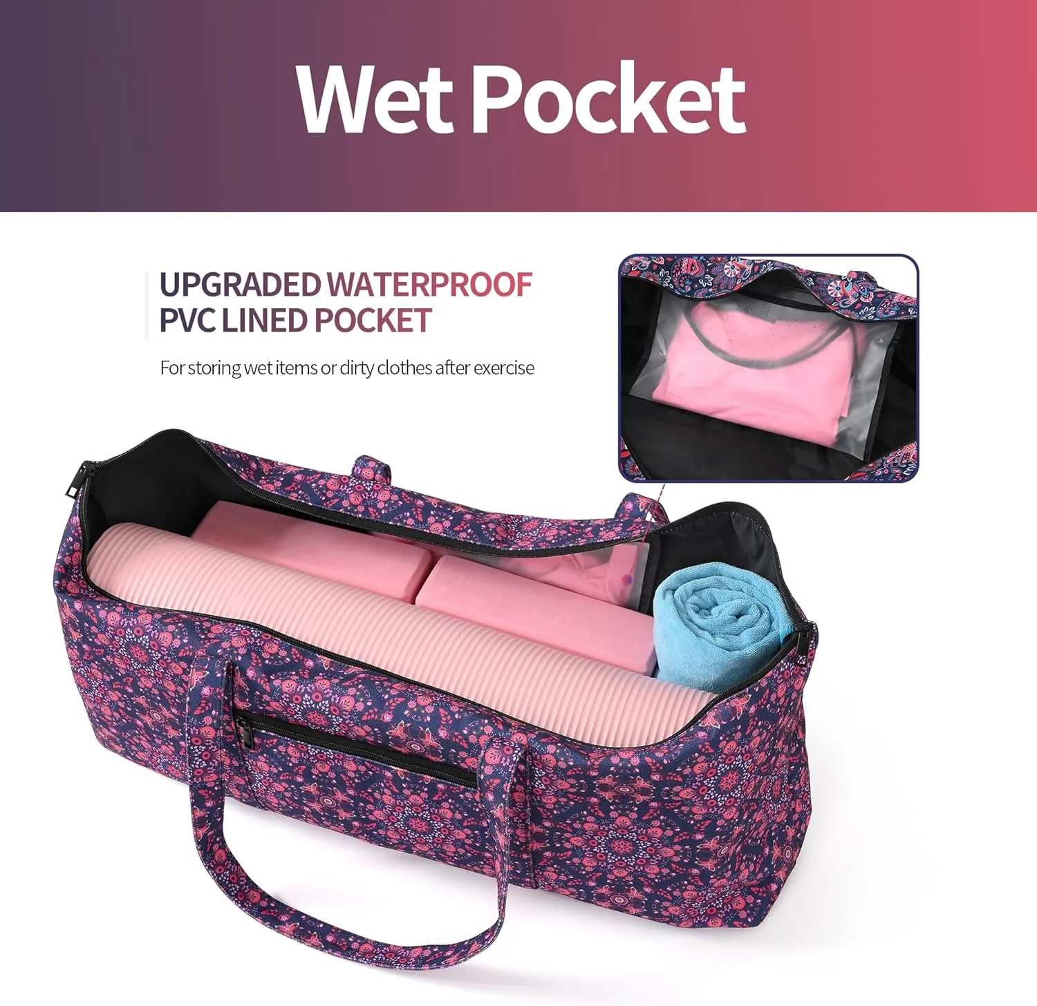Boulder Bee | Yoga Mat Bag | Large Yoga Mat Carrier with Wet Pocket | Yoga Gifts | Gym Tote Bag for Women