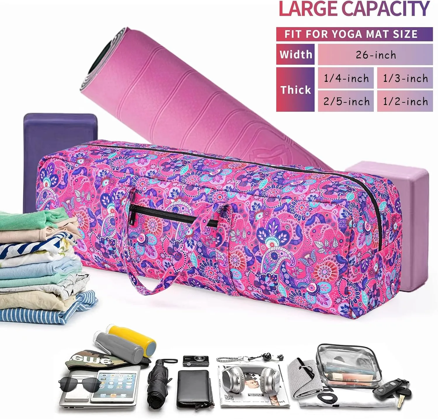 Boulder Bee | Yoga Mat Bag | Large Yoga Mat Carrier with Wet Pocket | Yoga Gifts | Gym Tote Bag for Women