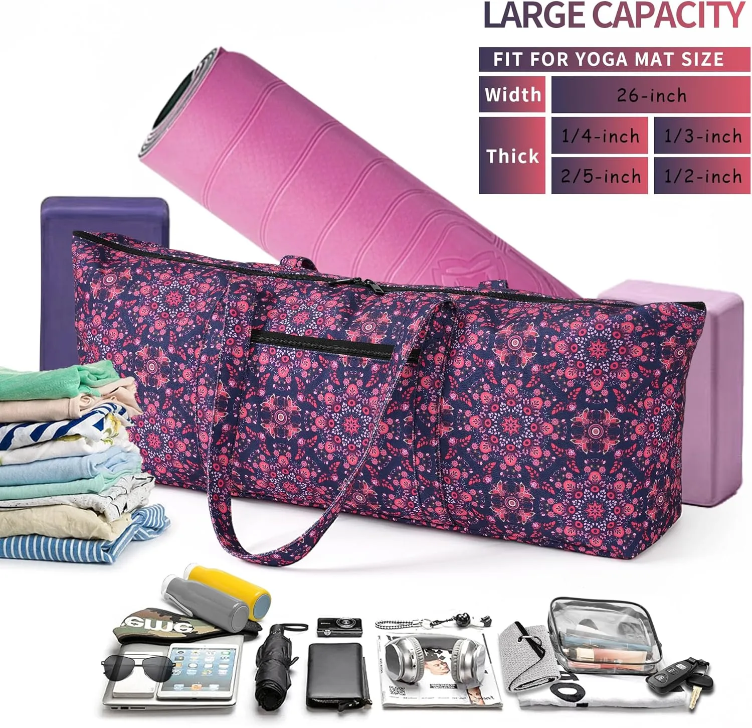 Boulder Bee | Yoga Mat Bag | Large Yoga Mat Carrier with Wet Pocket | Yoga Gifts | Gym Tote Bag for Women