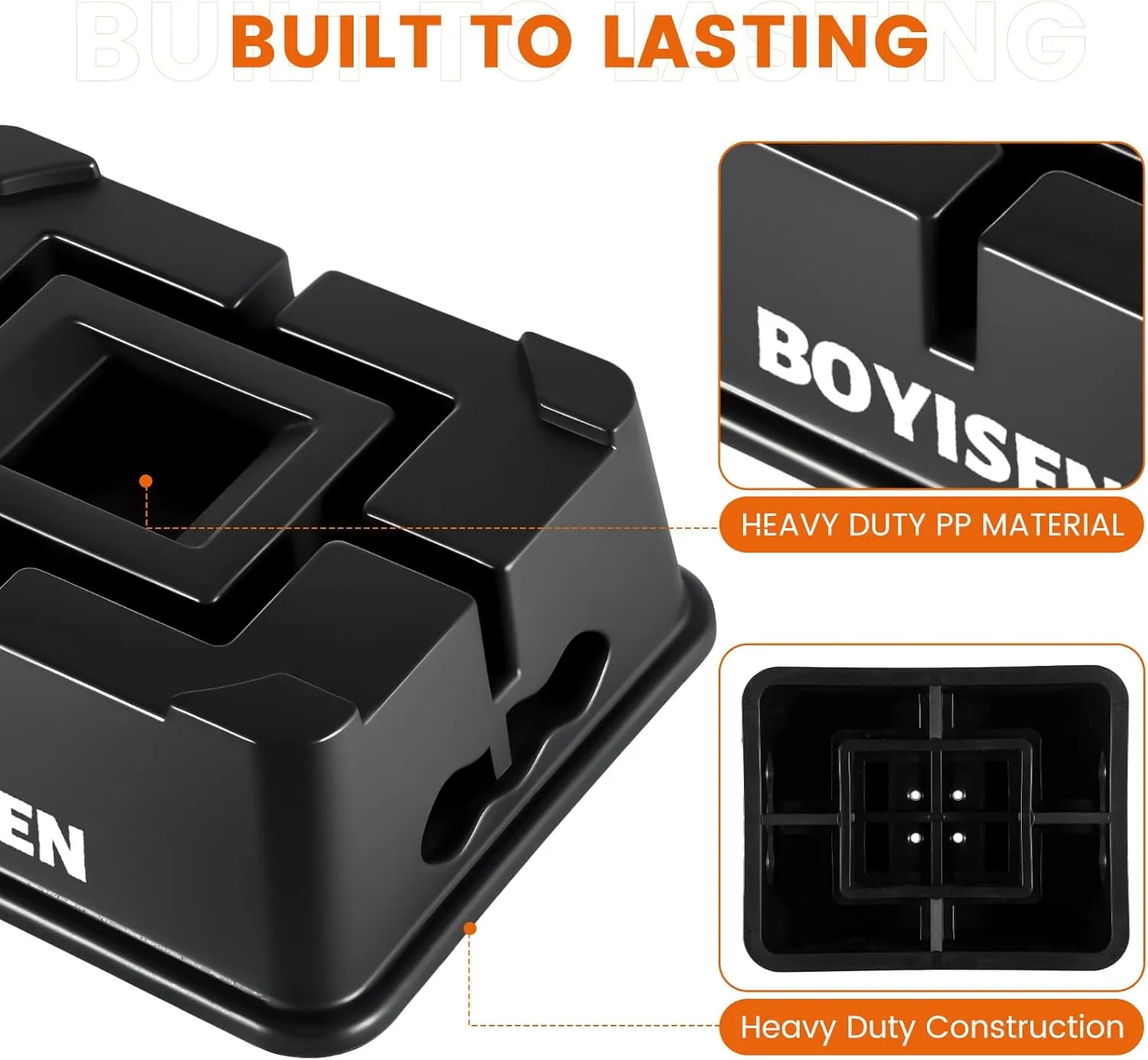 BOYISEN Trailer Jack Block - RV Jack Blocks for 5th Wheel, Pop Up, Toy Hauler Fits for Any Tongue Jack, Foot, Post, Stabilizer Support Up to 15,000lbs Easy Carry Handle (4in Black 1 Pack)