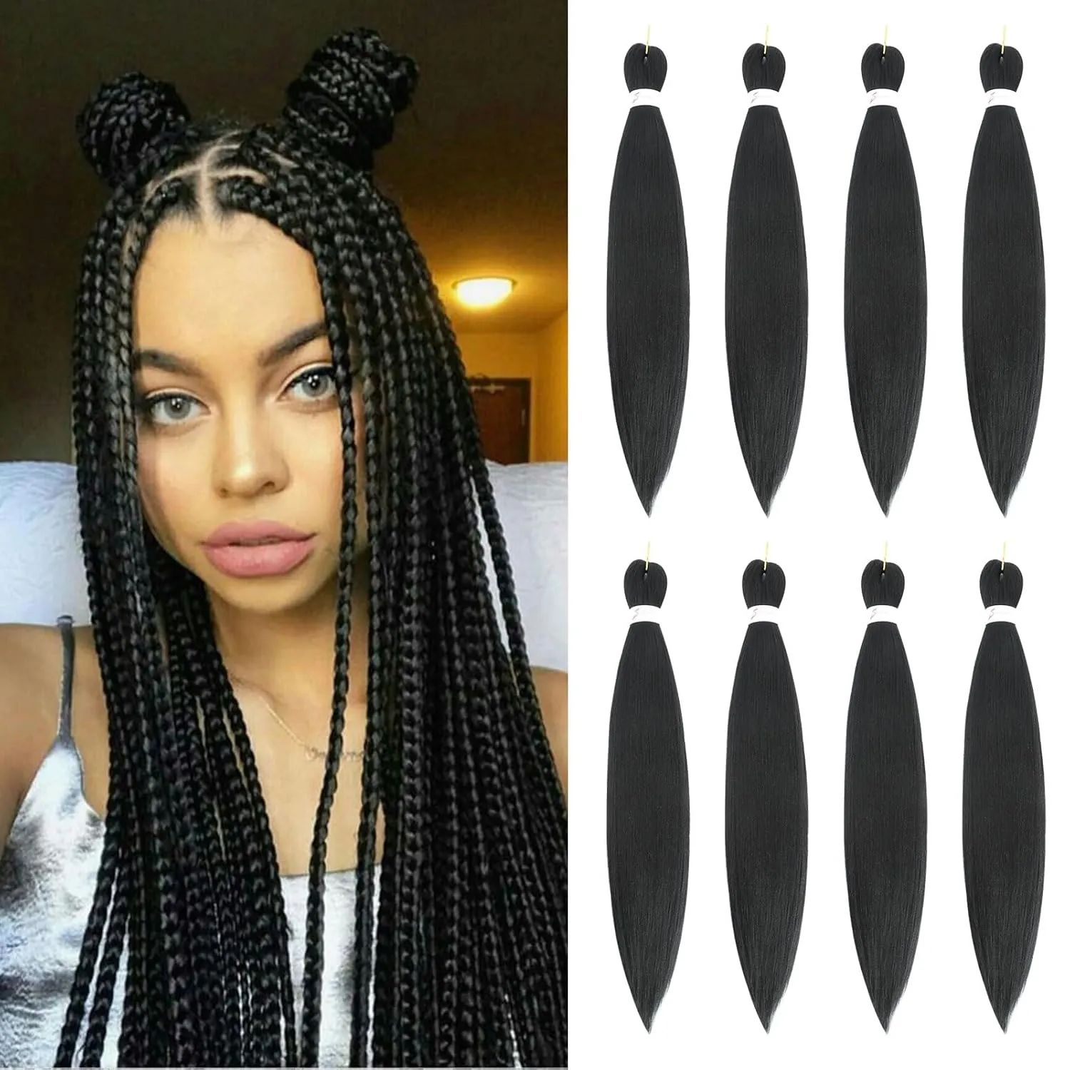 Braiding Hair 24 Inch 8 Packs Braiding Hair Pre Stretched Long Braiding Hair For Twist Or Box Braids Pre Stretched Braiding Hair For Crochet Braids Hot Water Setting Soft Yaki Texture(24Inch,#2)