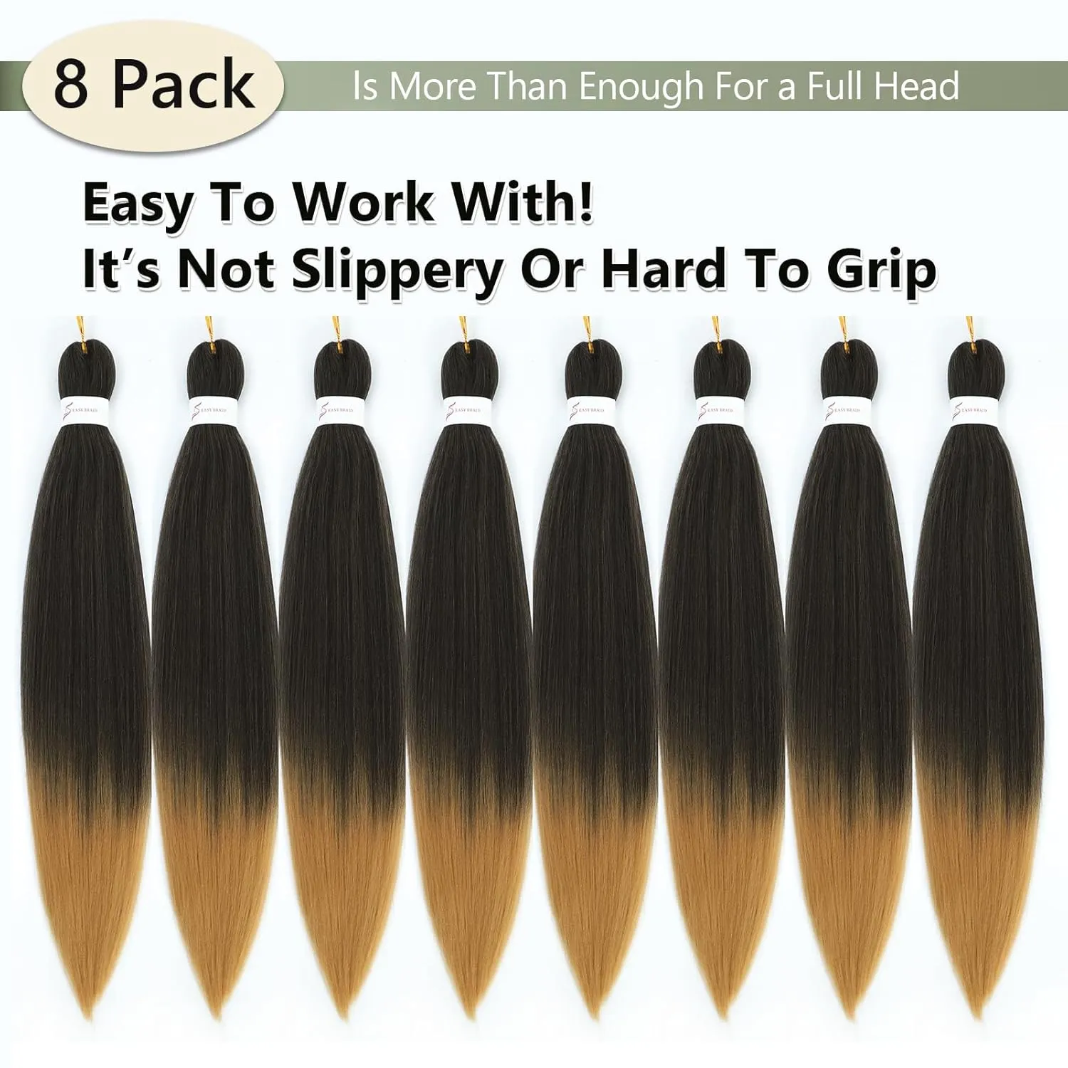 Braiding Hair Pre Stretched 16 Inch 8 Packs Braiding Hair Extension Pre Stretched Braiding Hair Professional Synthetic Hair For Braiding Crochet Twist Braids Soft Yaki Texture(16",1B/27-8P)