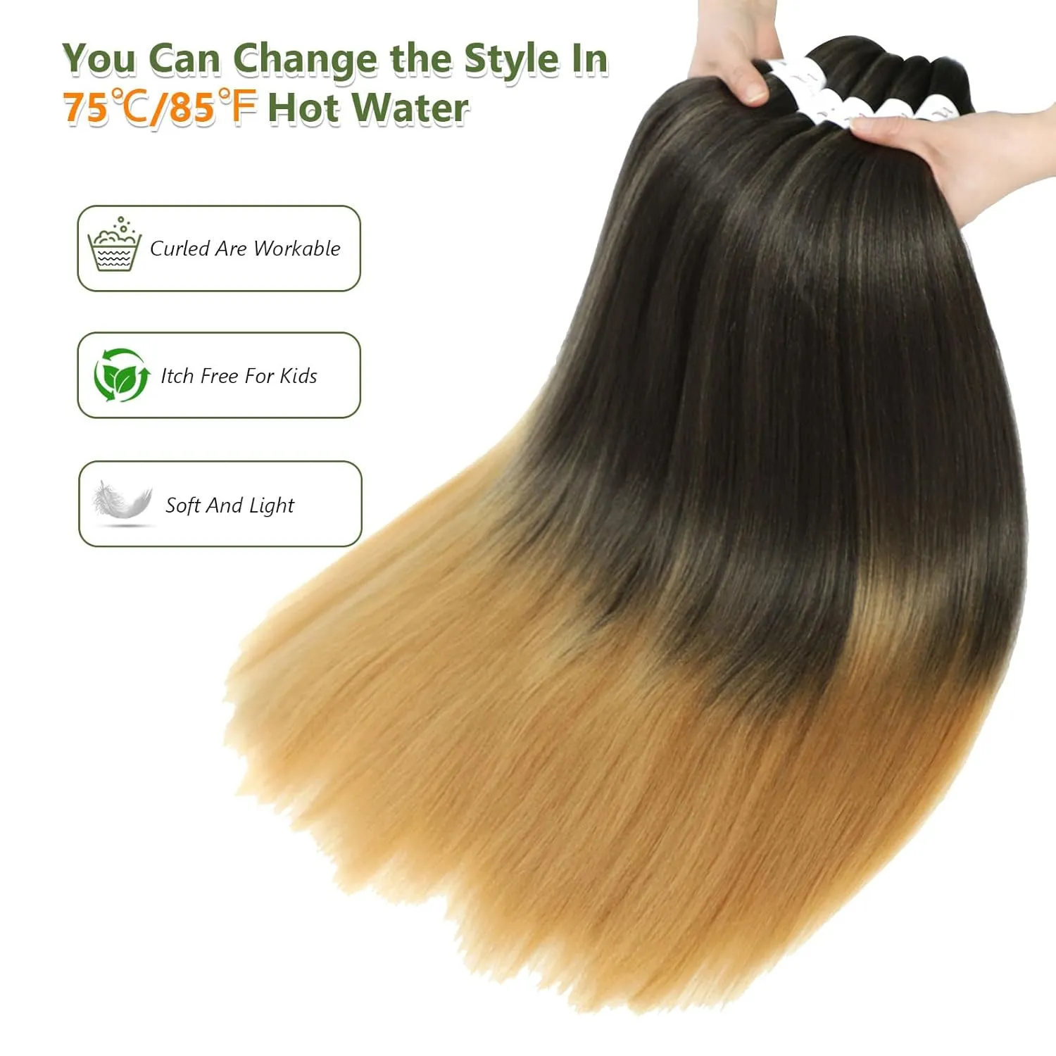 Braiding Hair Pre Stretched 16 Inch 8 Packs Braiding Hair Extension Pre Stretched Braiding Hair Professional Synthetic Hair For Braiding Crochet Twist Braids Soft Yaki Texture(16",1B/27-8P)