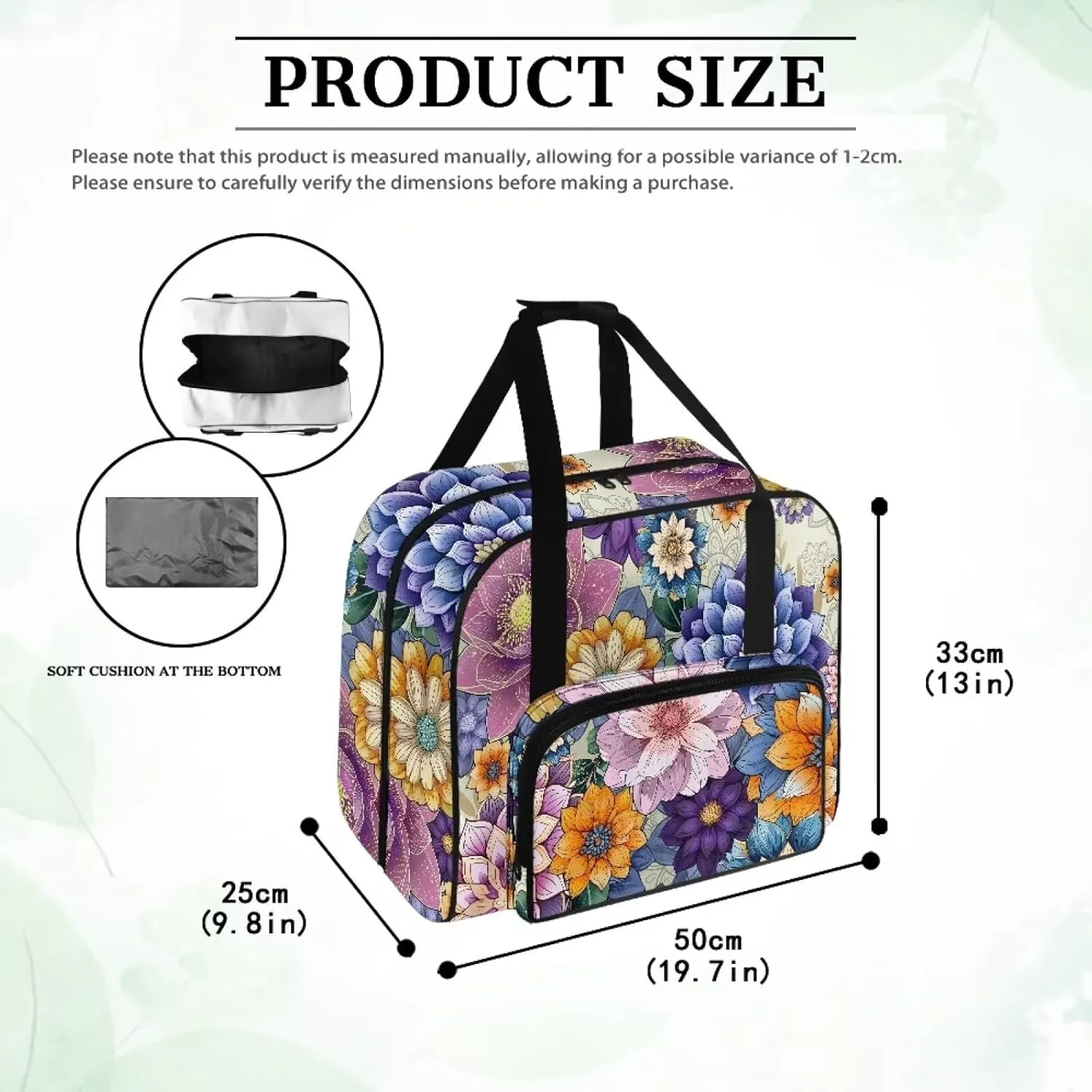 Bright Bohemian Ethnic Flower Sewing Machine Case with Padding Pad, Travel Case for Sewing Machine and Accessories (Fit for Most Standard Sewing Machines)(Bag Only)