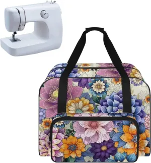 Bright Bohemian Ethnic Flower Sewing Machine Case with Padding Pad, Travel Case for Sewing Machine and Accessories (Fit for Most Standard Sewing Machines)(Bag Only)