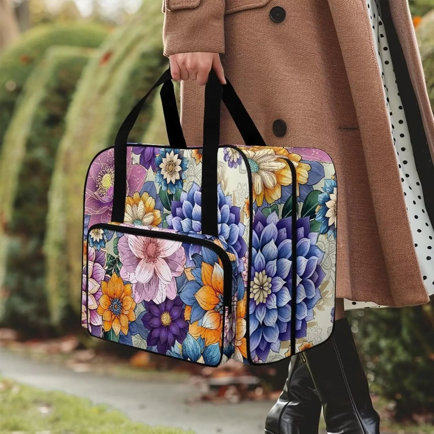 Bright Bohemian Ethnic Flower Sewing Machine Case with Padding Pad, Travel Case for Sewing Machine and Accessories (Fit for Most Standard Sewing Machines)(Bag Only)