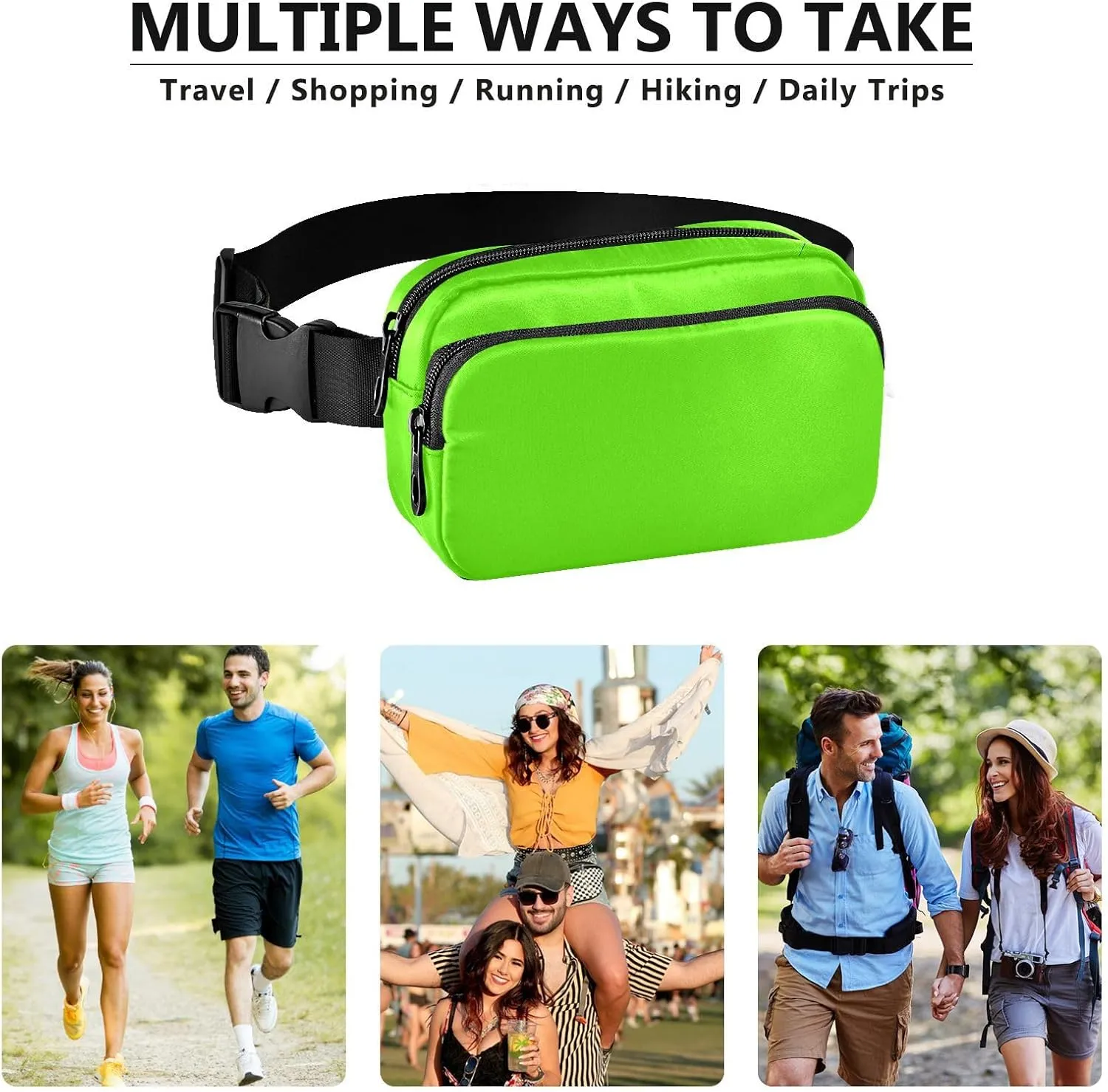 Bright Green Chest Bag for Women Mini Everywhere Bum Hip Waist Pack, 8 x 5.3 x 2.3 Inches