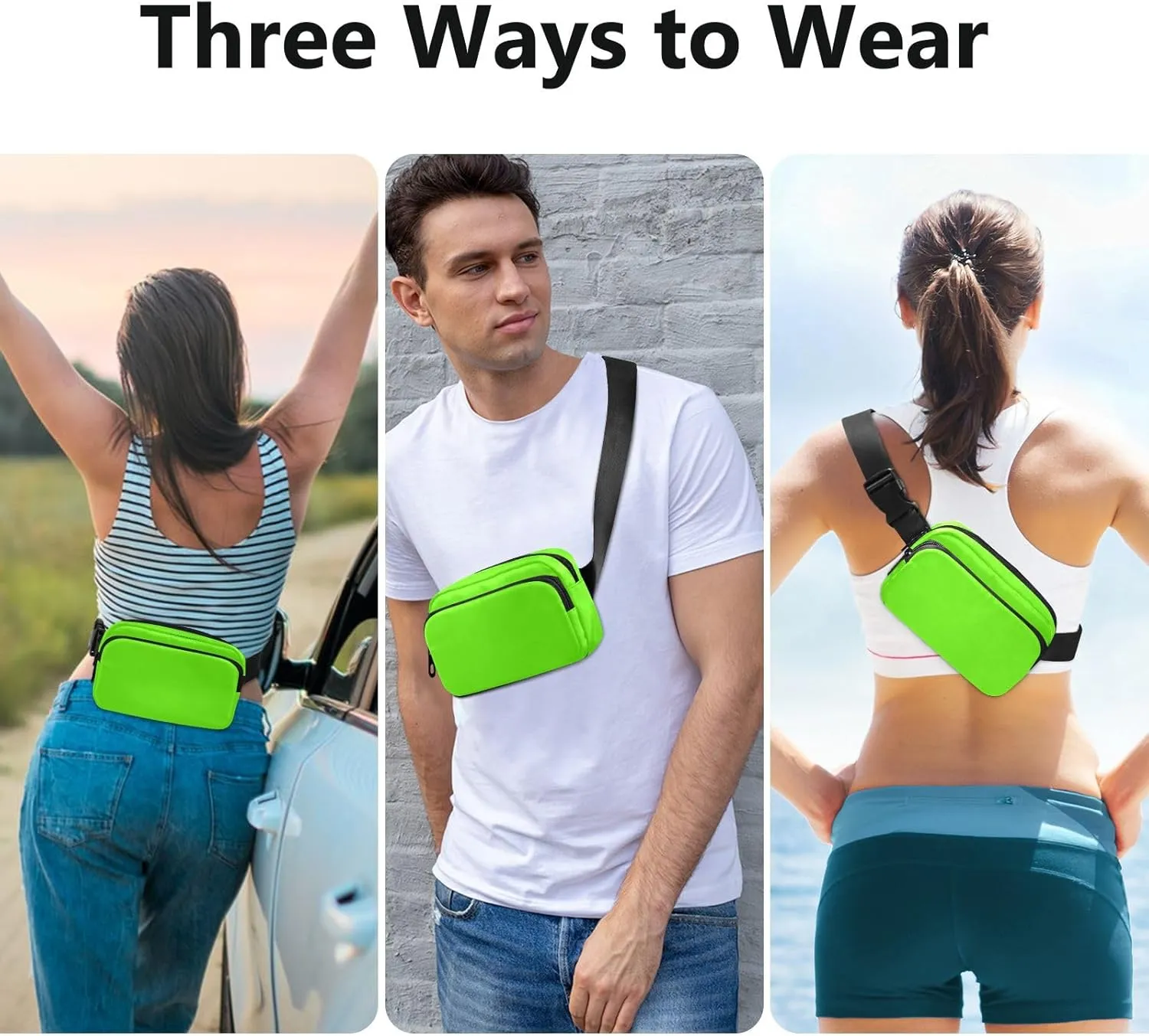 Bright Green Chest Bag for Women Mini Everywhere Bum Hip Waist Pack, 8 x 5.3 x 2.3 Inches