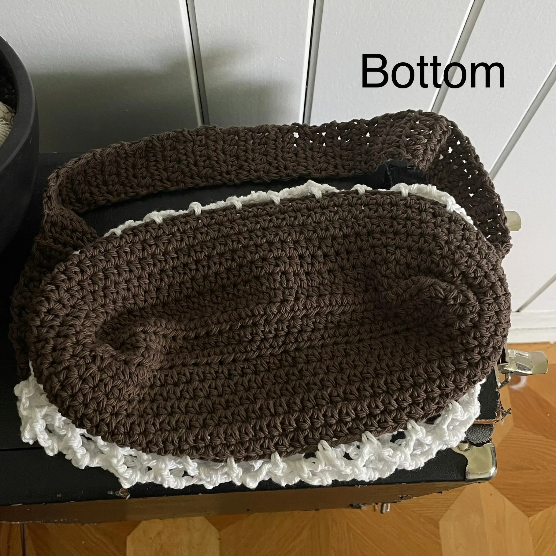 Brown & White Tote Shoulder Bag Purse Cotton Reusable Boho Multicolor Hand Crocheted Knit Coastal Resort Beach