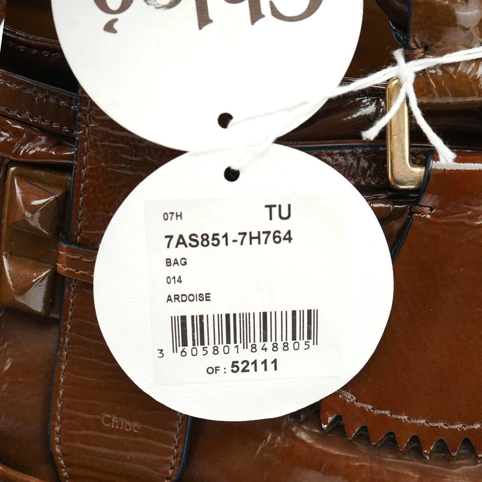 Brown Patent Leather Pocket Tote Bag