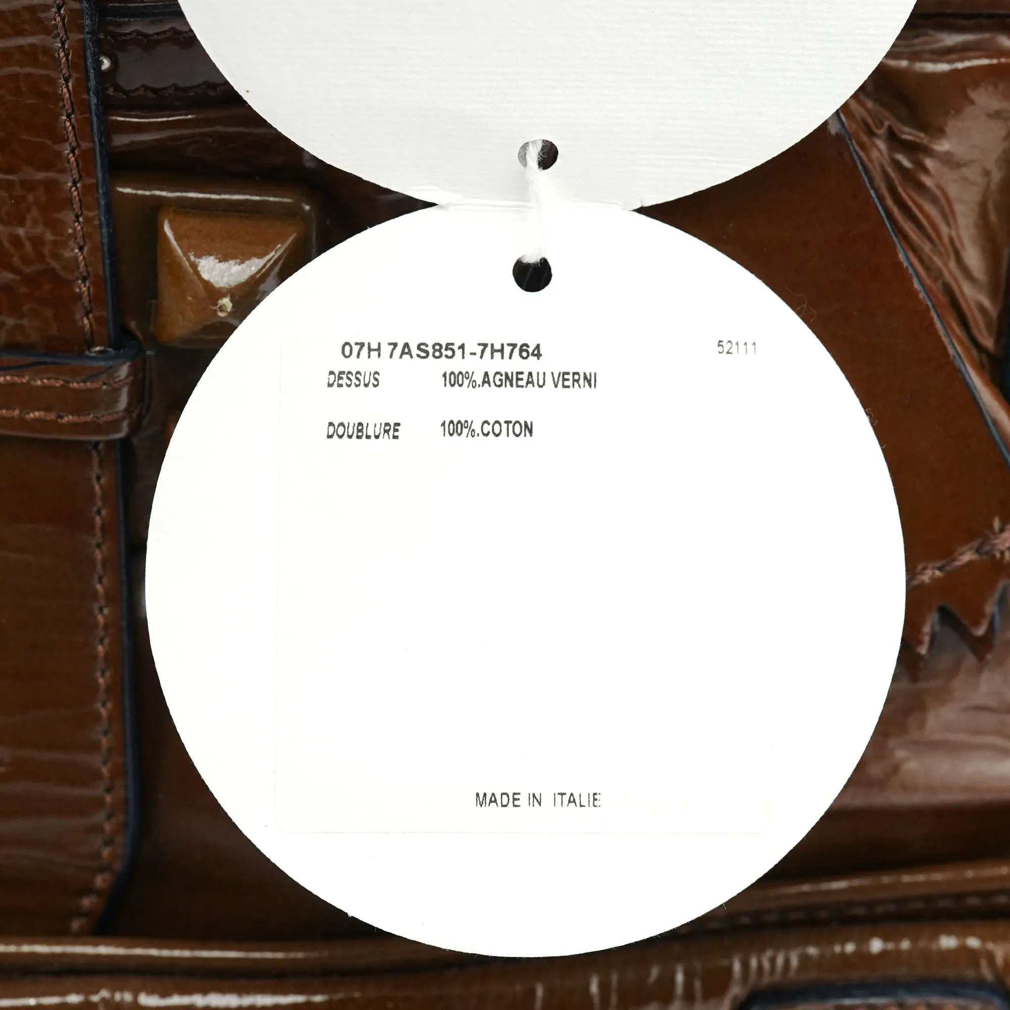 Brown Patent Leather Pocket Tote Bag