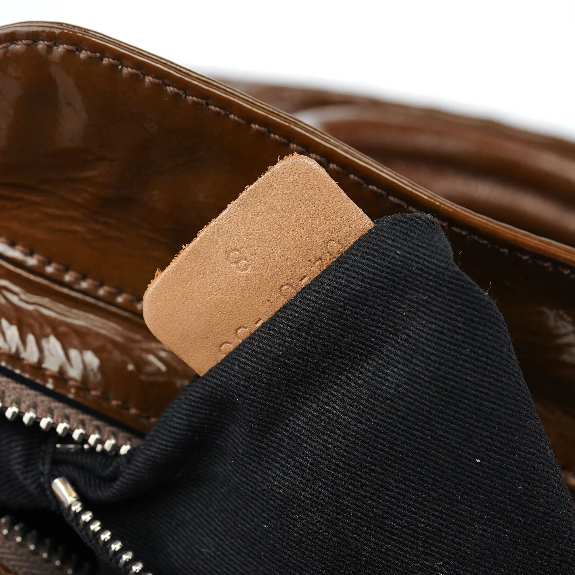 Brown Patent Leather Pocket Tote Bag