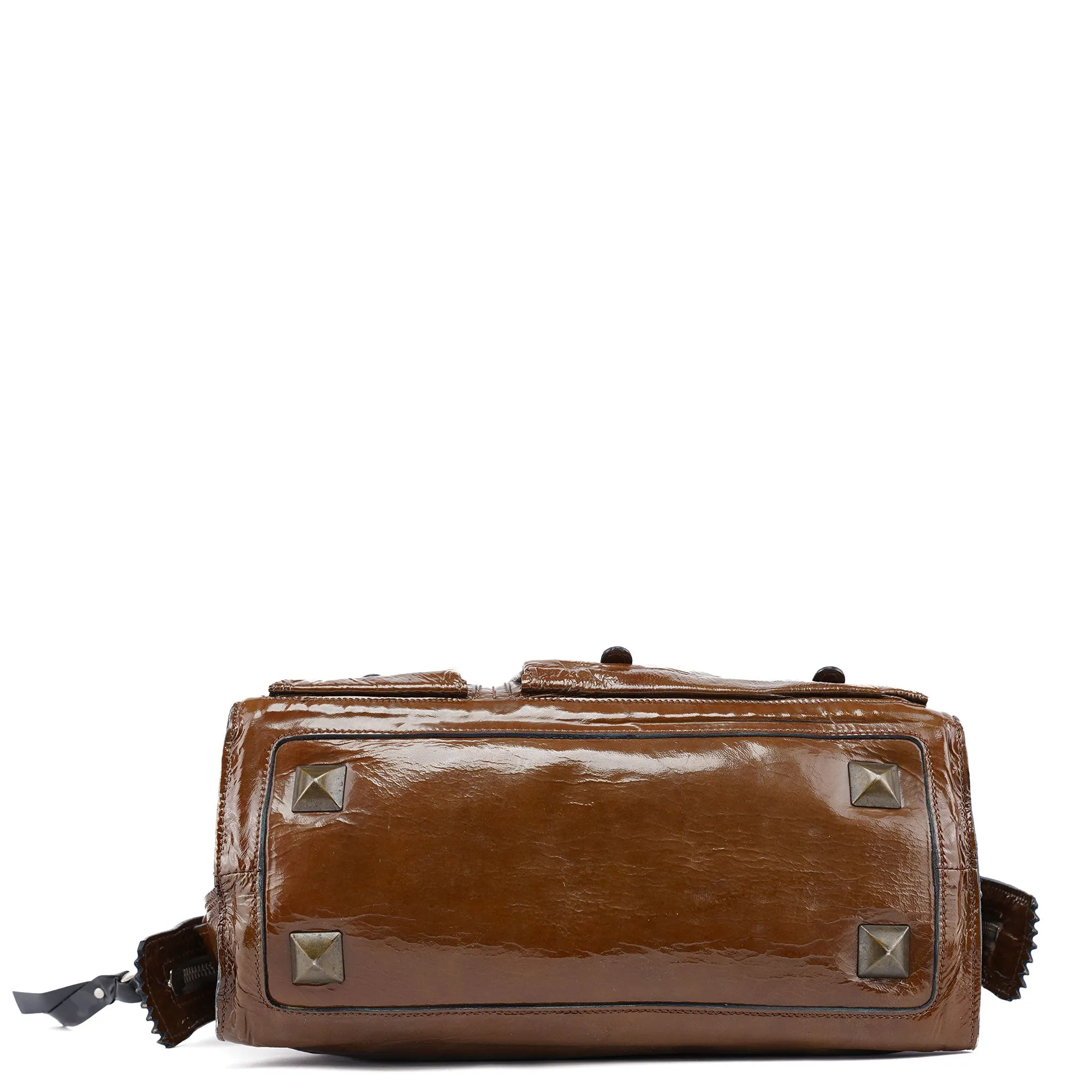 Brown Patent Leather Pocket Tote Bag