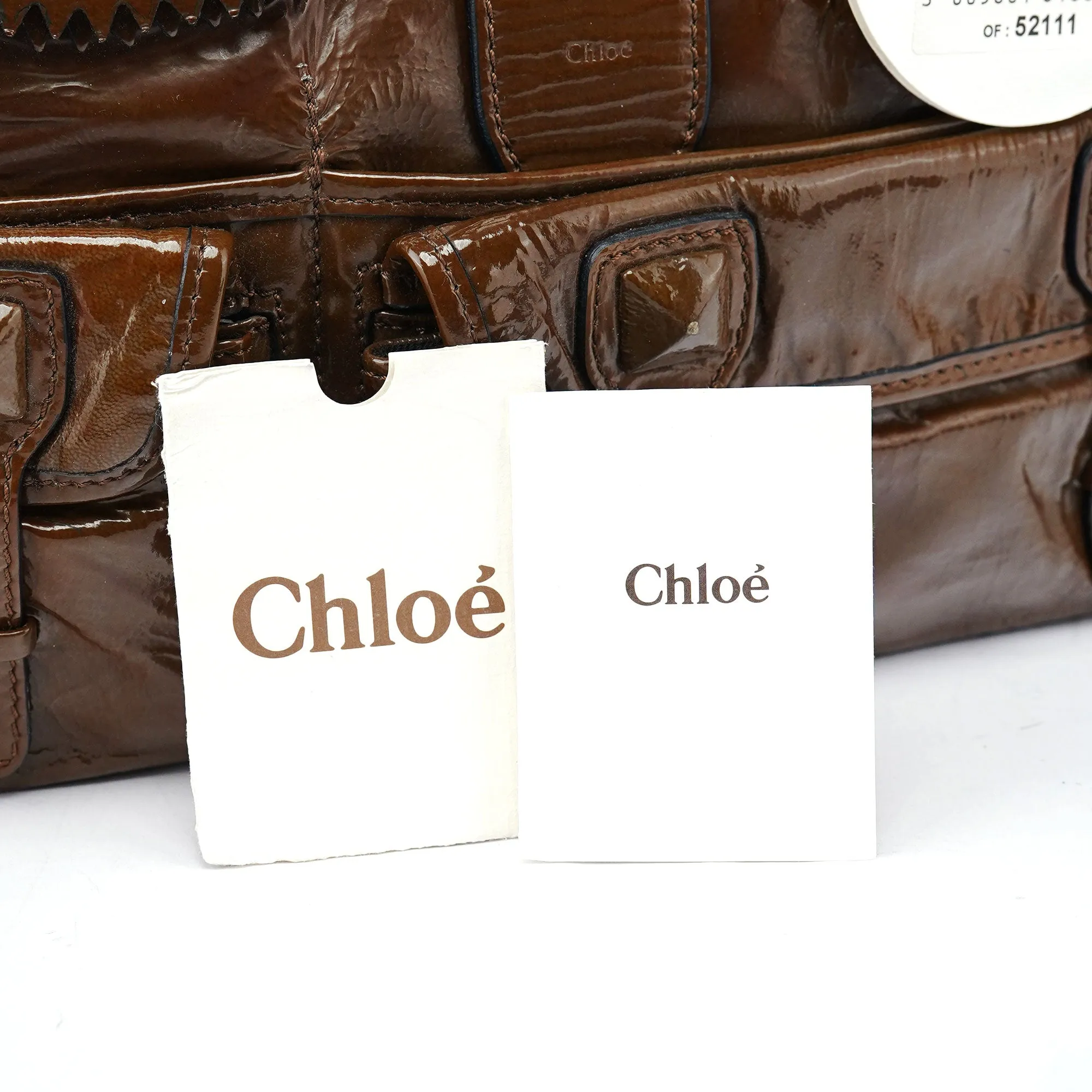 Brown Patent Leather Pocket Tote Bag