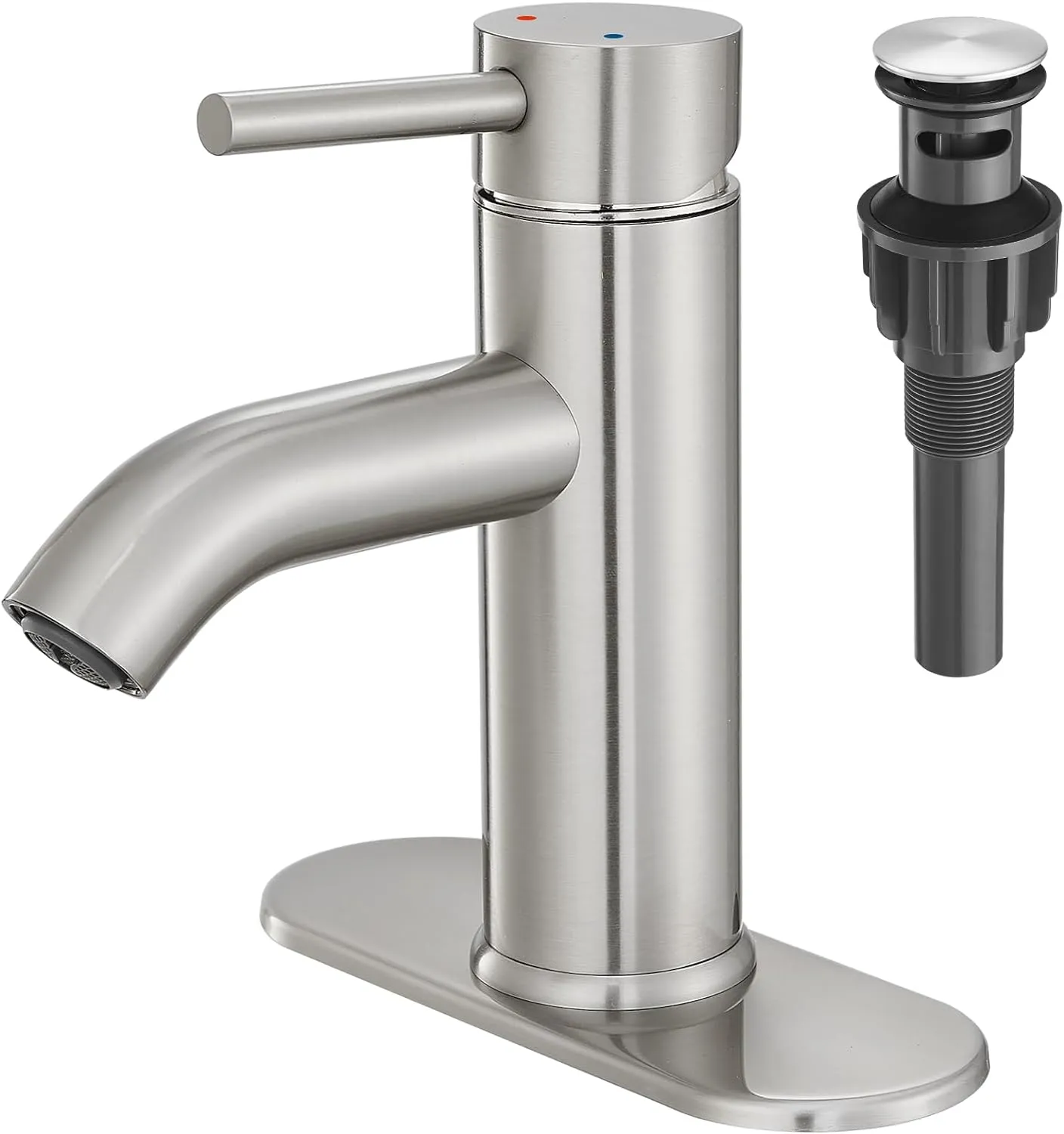 Brushed Nickel Bathroom Faucet Single Handle Bathroom Vanity Sink Faucet with Pop-up Drain, Rv Lavatory Vessel Faucet Basin Mixer Tap with Deck Plate