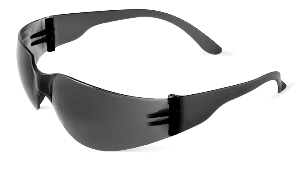 Bullhead Safety Torrent Glasses, High Impact Protection, Lightweight, Single-Mold Lens with 10 Base Curve for Maximum Protection, Smoke Lens, Frosted Black Temple Ends, One Size, 12 Pack