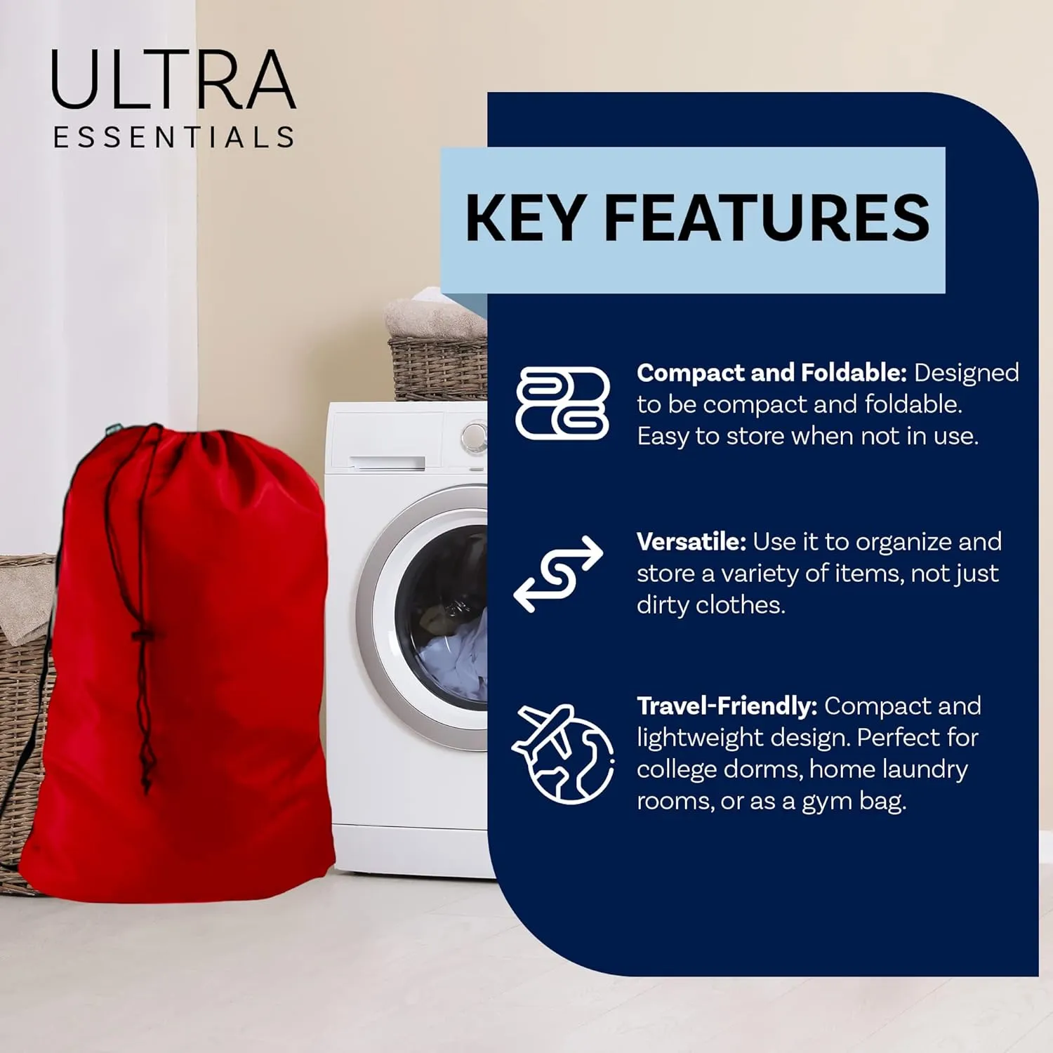 Burgundy Heavy Duty Laundry Bag w/Shoulder Strap by Ultra Essentials, XL 24" X 36" Tear Resistant Utility Bags, Dorm Hamper, Camping Tent, Sports Balls & Jerseys, Clothes, Yarn Storage