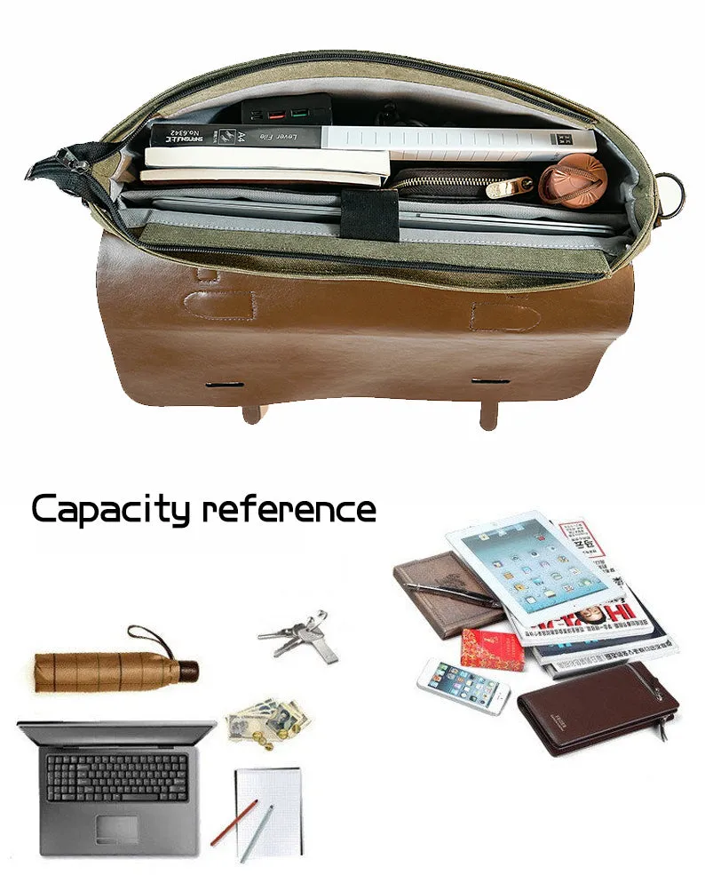 Business Messenger Briefcase Vintage Leather Canvas Messenger Bag Official bag Large schoolbag Shoulder bag Sturdy leather canvas computer notebook bag leather briefcase for men