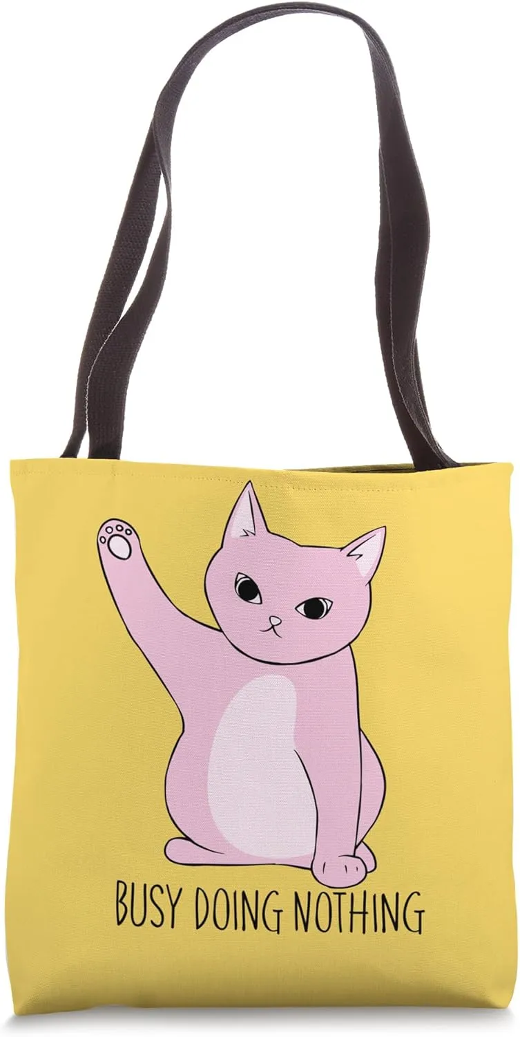 Busy Doing Nothing Boho Weird funny Cat Lovers Kitty Design Tote Bag