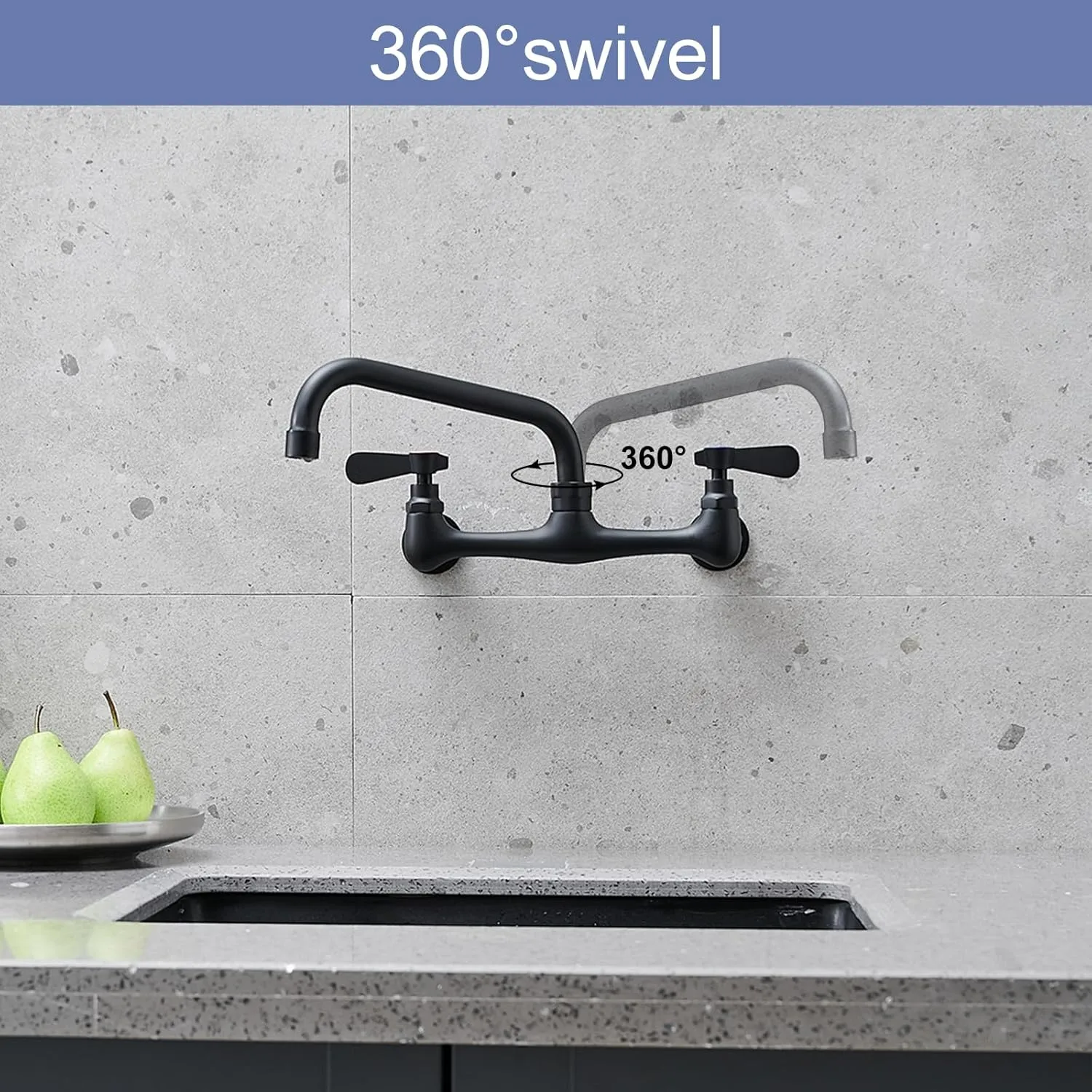 BWE Wall Mount Kitchen Faucets 8 Inch Center Commercial Kitchen Sink Faucet with 8" Swivel Spout 2 Handle Wall Mounted Utility Laundry Sink Faucets, Utility Sink Faucet