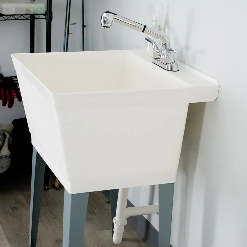 Cambridge Resources 23.5-Inch Freestanding Utility Tub with Faucet and Drain