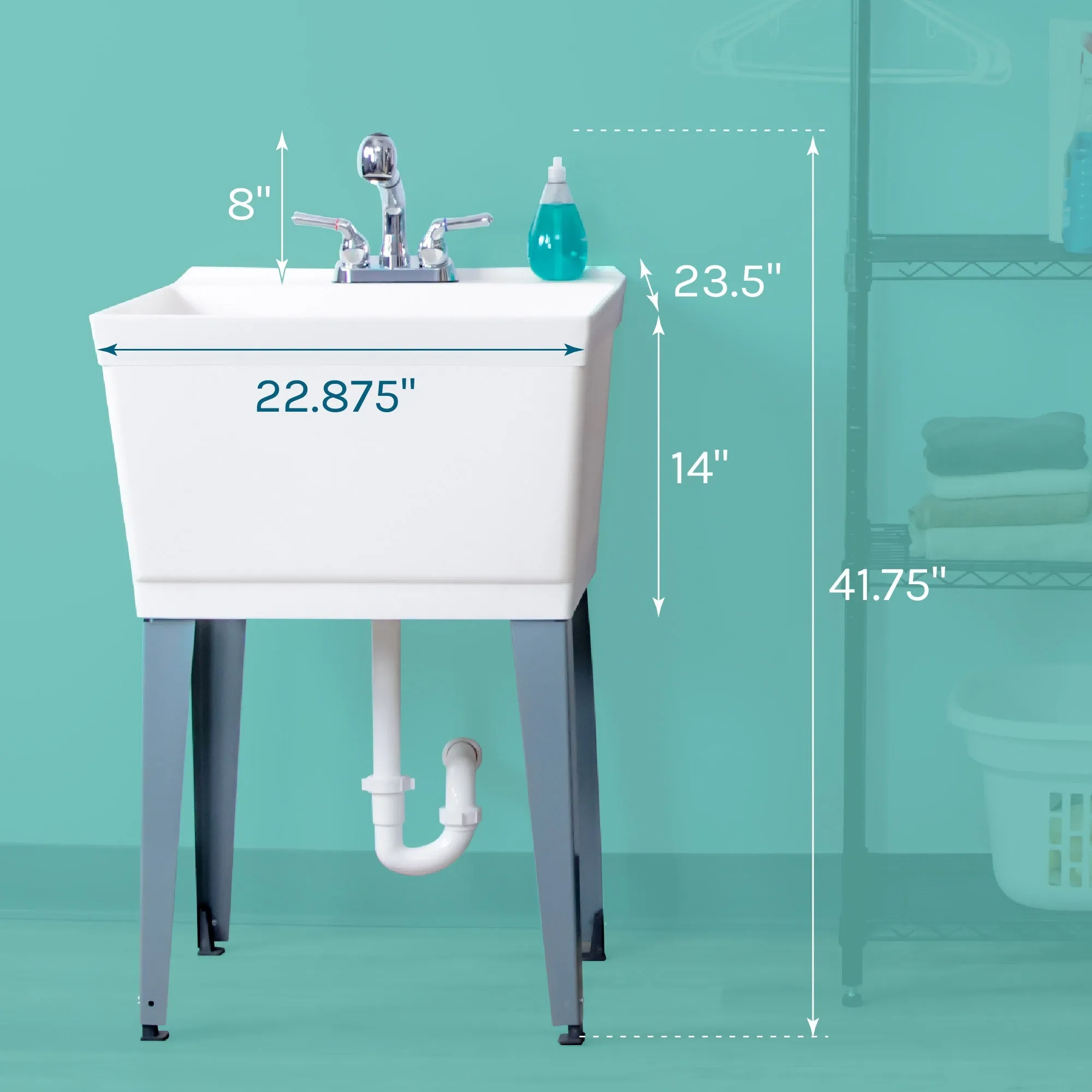 Cambridge Resources 23.5-Inch Freestanding Utility Tub with Faucet and Drain