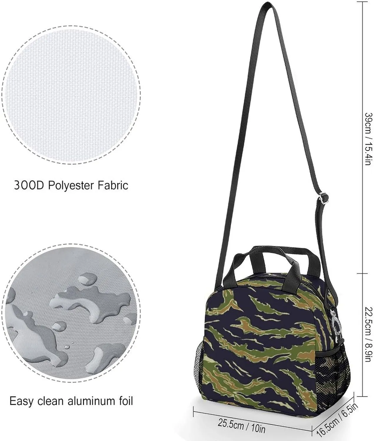 Camouflage Vietnam Tiger Stripe Adjustable Shoulder Strap Insulated And Leak Proof Premium Lunch Bag Unisex