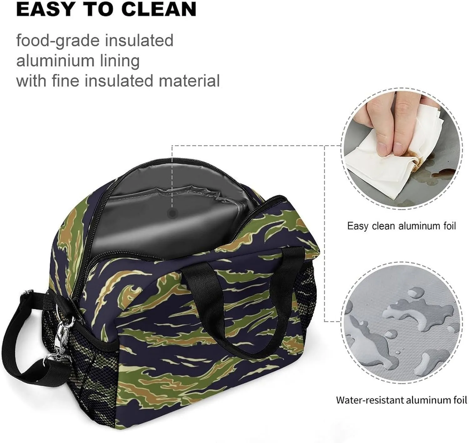 Camouflage Vietnam Tiger Stripe Adjustable Shoulder Strap Insulated And Leak Proof Premium Lunch Bag Unisex