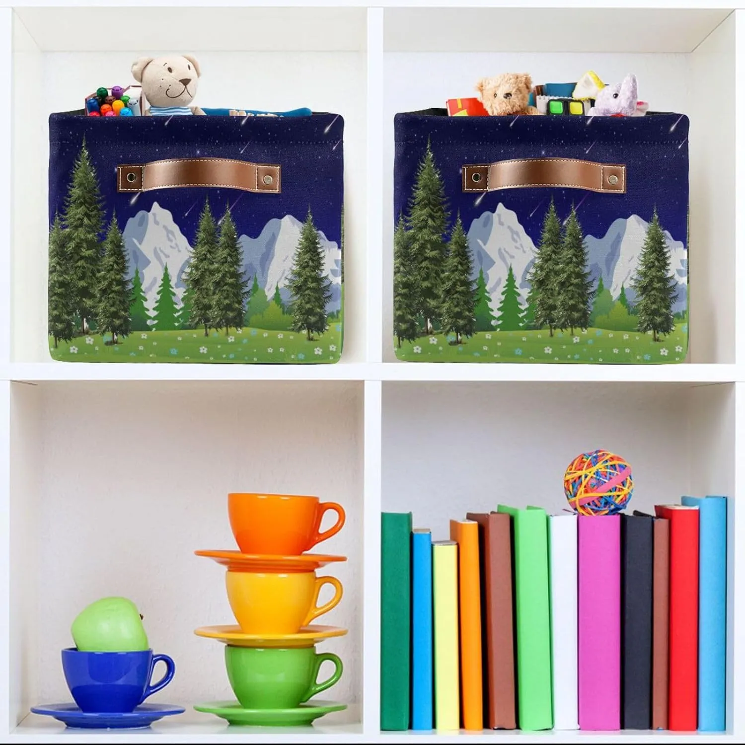 Camping Rectangular Storage Basket Organizer Bin Shelf Food Picnic Moutain Fir Tree Baskets For Clothes Gifts For Home Office Dorm