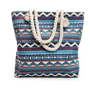 Canvas Bohemian Style Striped Shoulder Beach Bag