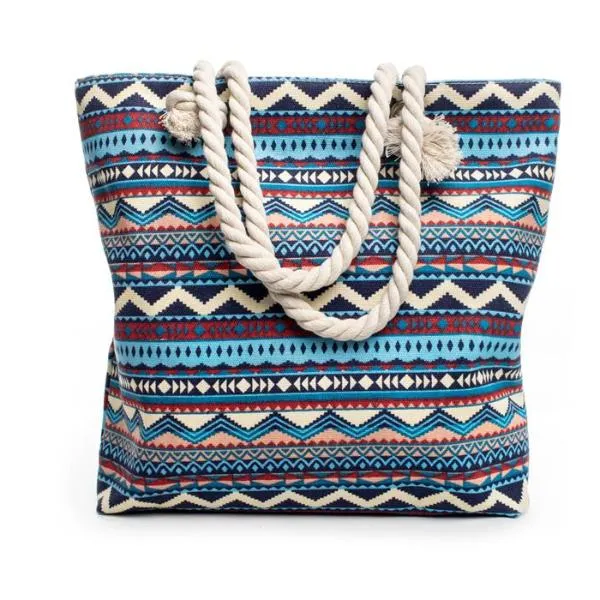 Canvas Bohemian Style Striped Shoulder Beach Bag