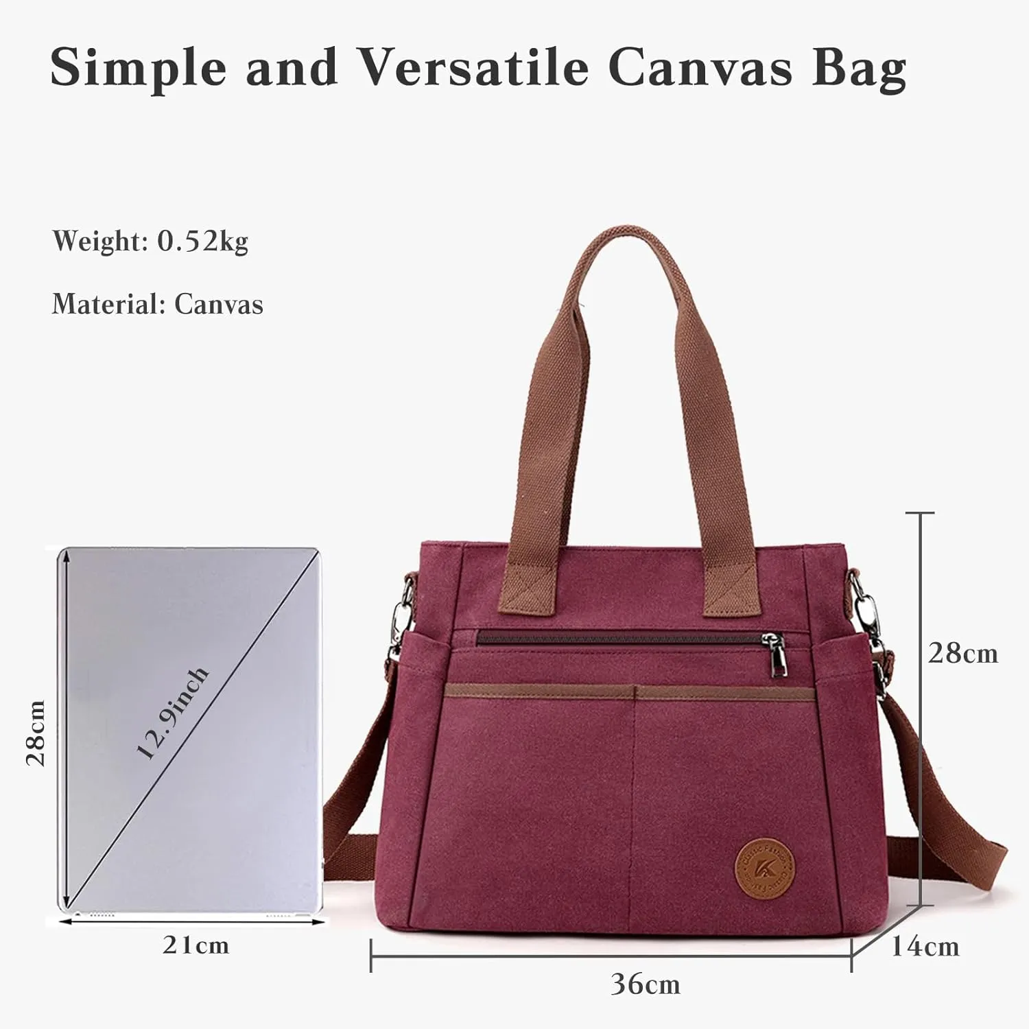 Canvas Crossbody Bag for Women Casual Shoulder Bag Multi-Pockets Tote Handbag Top Handle Bag Large Messenger Bag