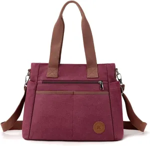 Canvas Crossbody Bag for Women Casual Shoulder Bag Multi-Pockets Tote Handbag Top Handle Bag Large Messenger Bag