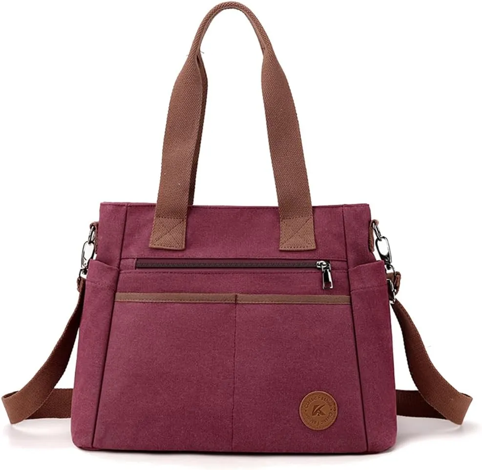 Canvas Crossbody Bag for Women Casual Shoulder Bag Multi-Pockets Tote Handbag Top Handle Bag Large Messenger Bag