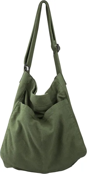 Canvas Hobo Crossbody Shoulder Tote Bag for Women and Men W/Multi-pocket Casual Purse Messenger Bags Travel Work