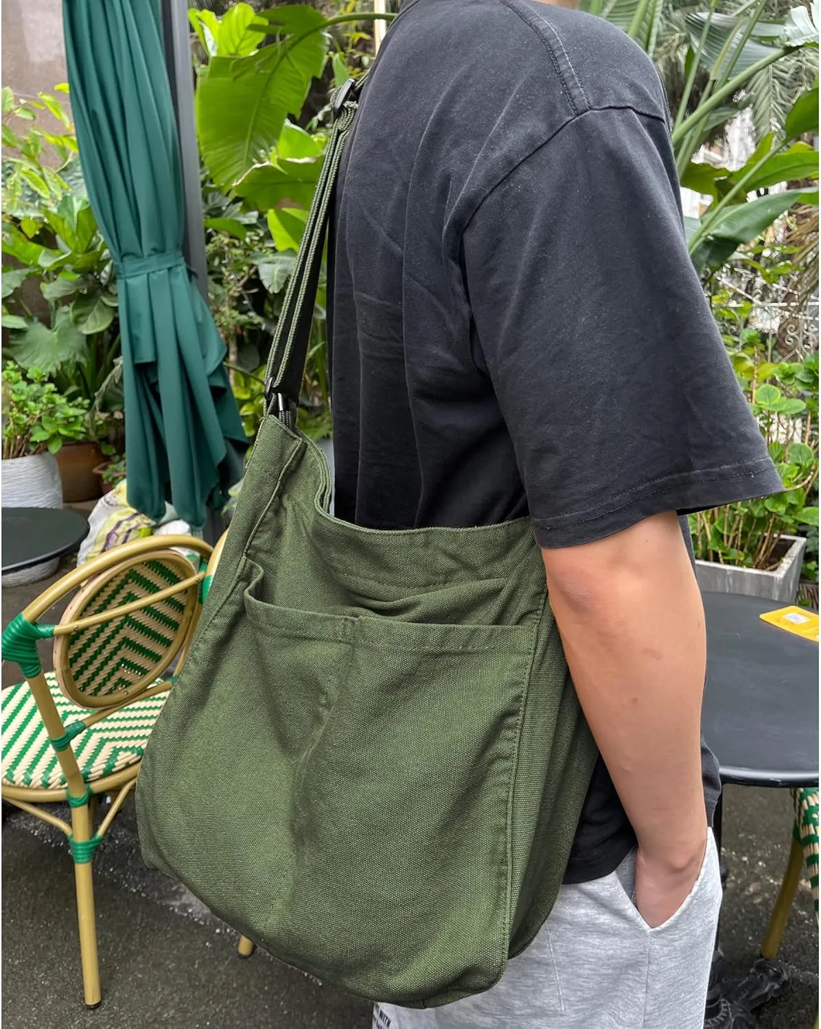 Canvas Hobo Crossbody Shoulder Tote Bag for Women and Men W/Multi-pocket Casual Purse Messenger Bags Travel Work