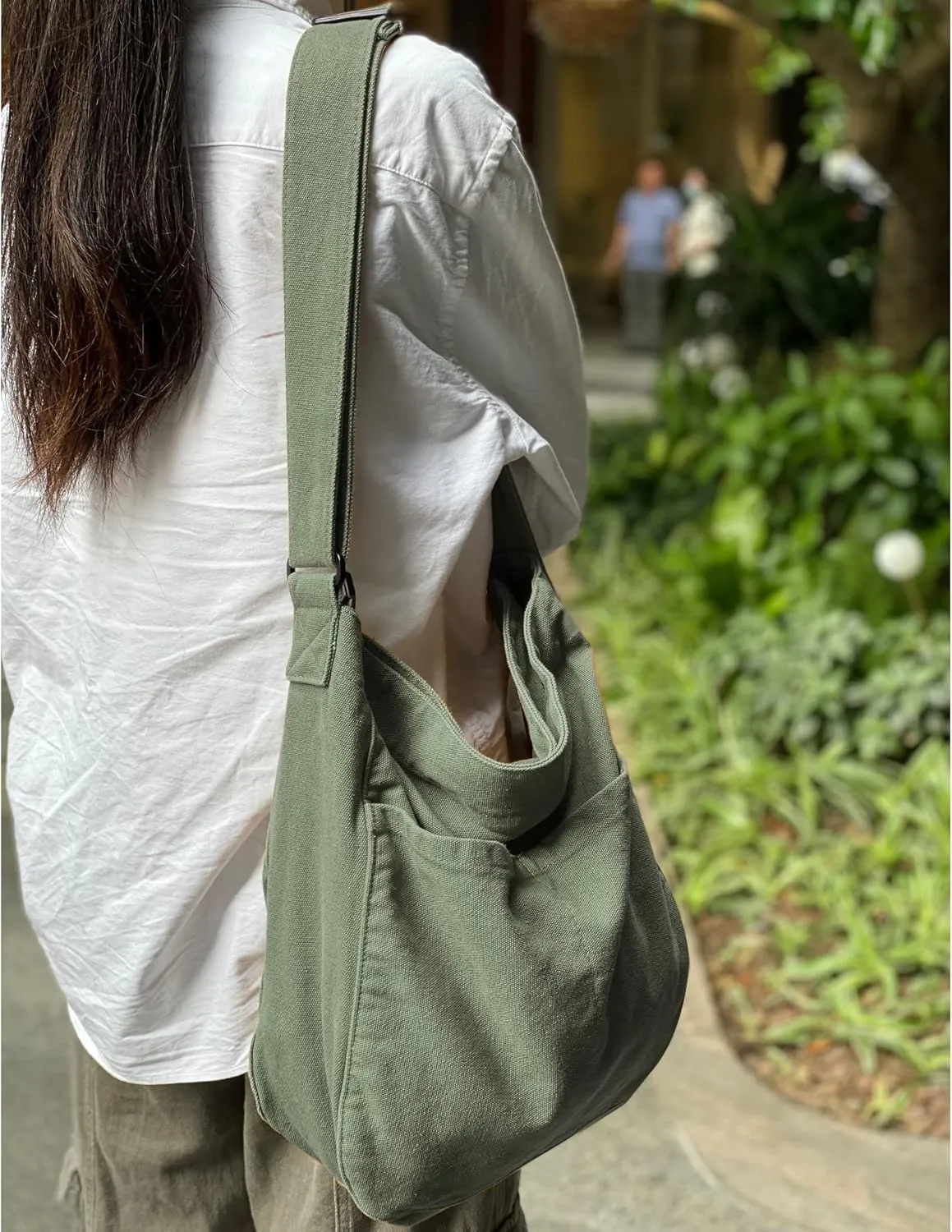 Canvas Hobo Crossbody Shoulder Tote Bag for Women and Men W/Multi-pocket Casual Purse Messenger Bags Travel Work