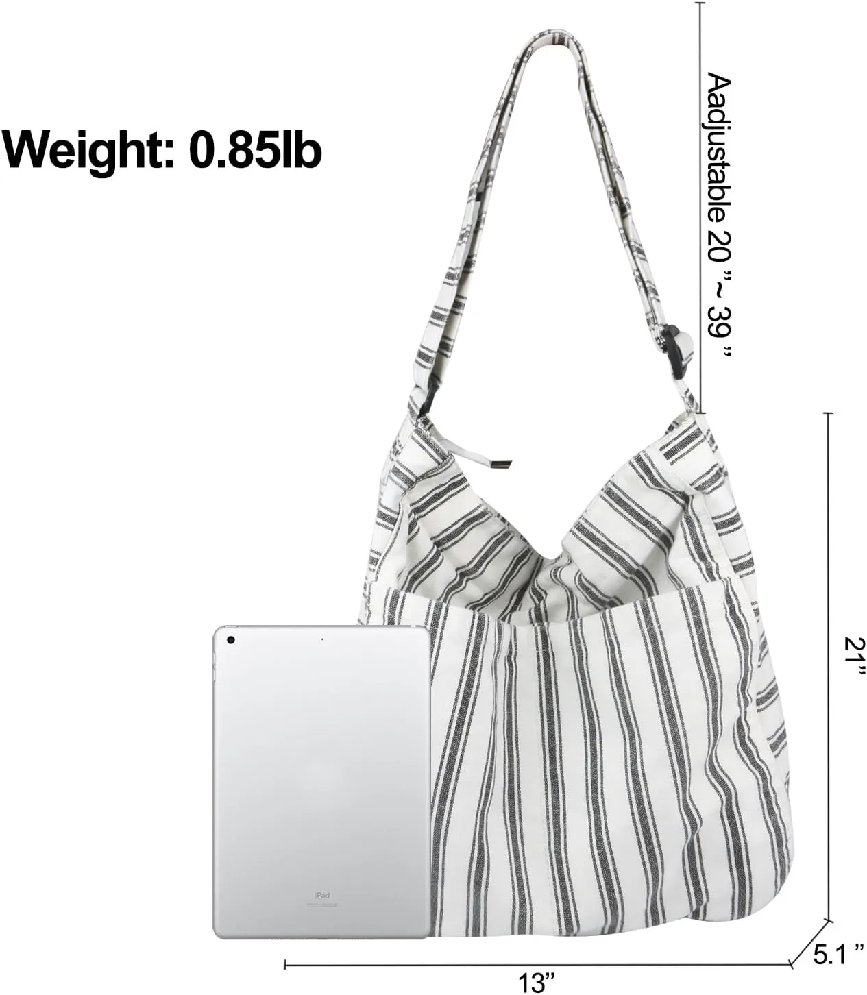Canvas Hobo Crossbody Shoulder Tote Bag for Women and Men W/Multi-pocket Casual Purse Messenger Bags Travel Work