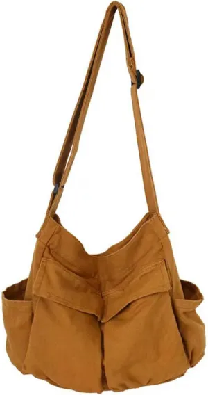 Canvas Messenger Bag Large Crossbody Bag with Multiple Pockets Casual Shoulder Aesthetic Tote Bag for Women and Men