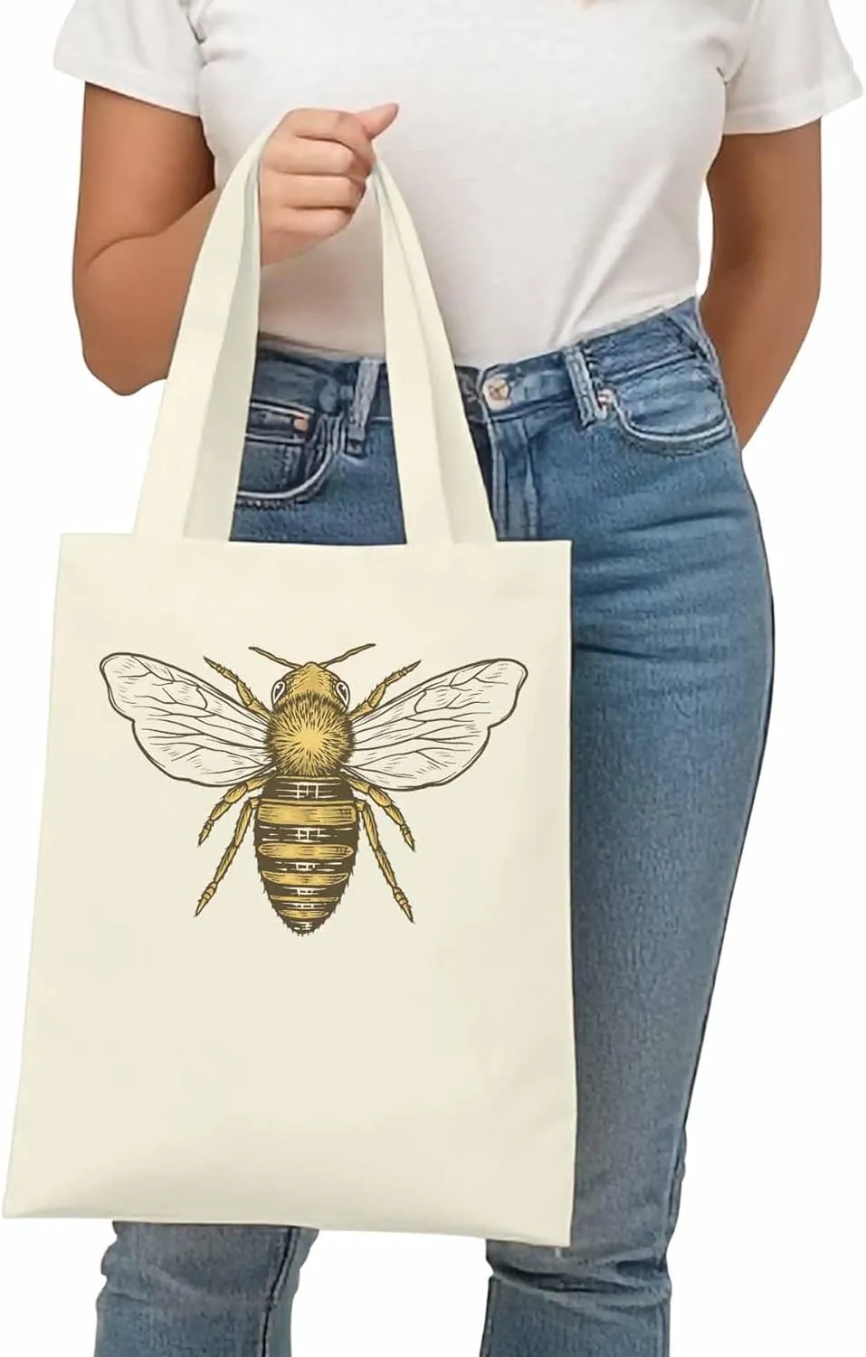 Canvas Tote Bag Bumble Bee Reusable Grocery Shopping Bags with Handle, Animal Large Canvas