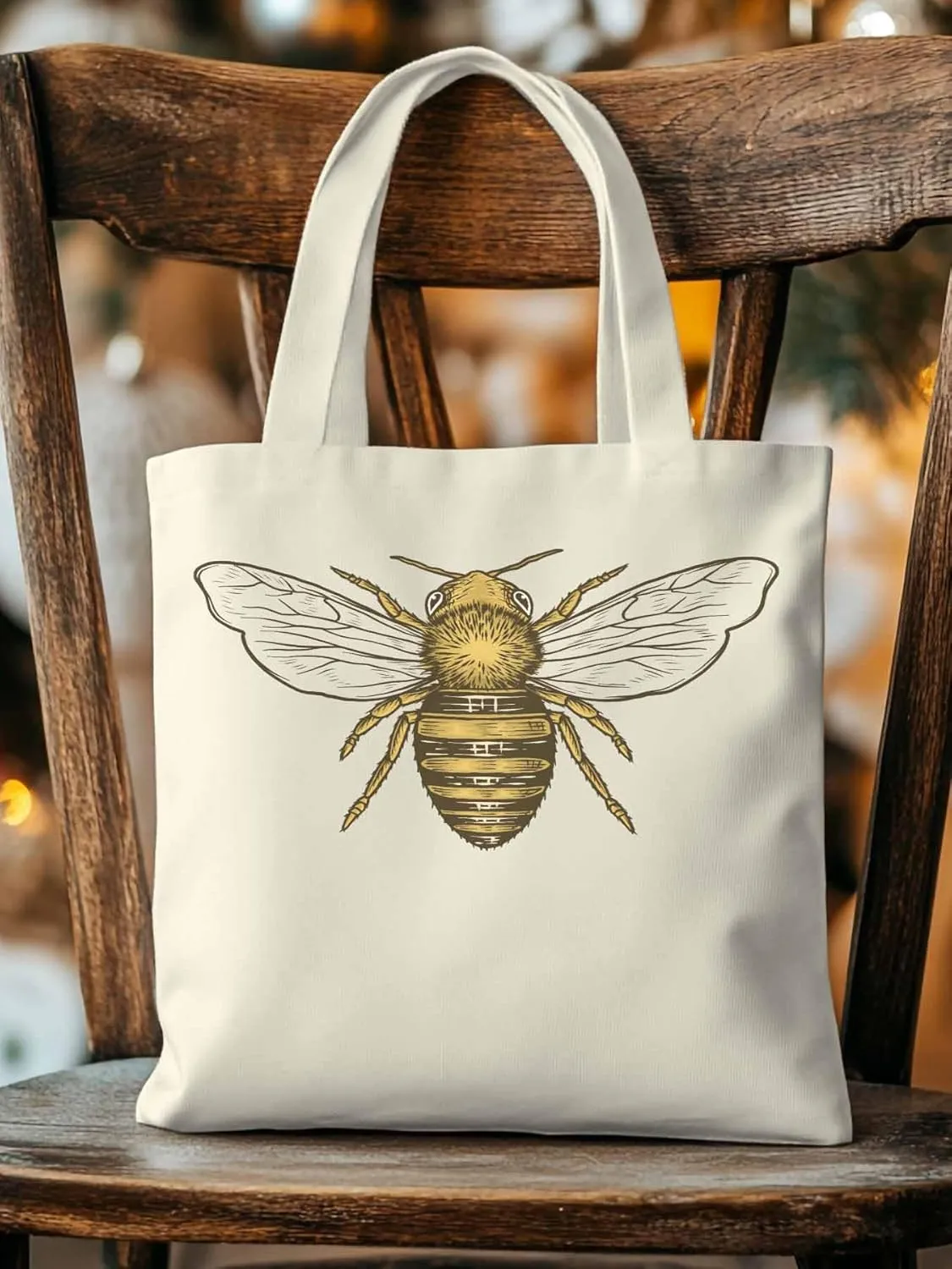 Canvas Tote Bag Bumble Bee Reusable Grocery Shopping Bags with Handle, Animal Large Canvas