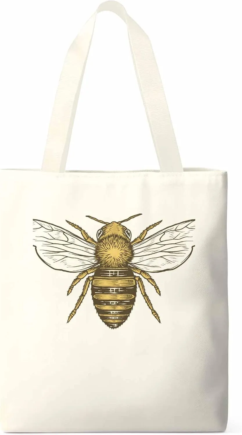 Canvas Tote Bag Bumble Bee Reusable Grocery Shopping Bags with Handle, Animal Large Canvas