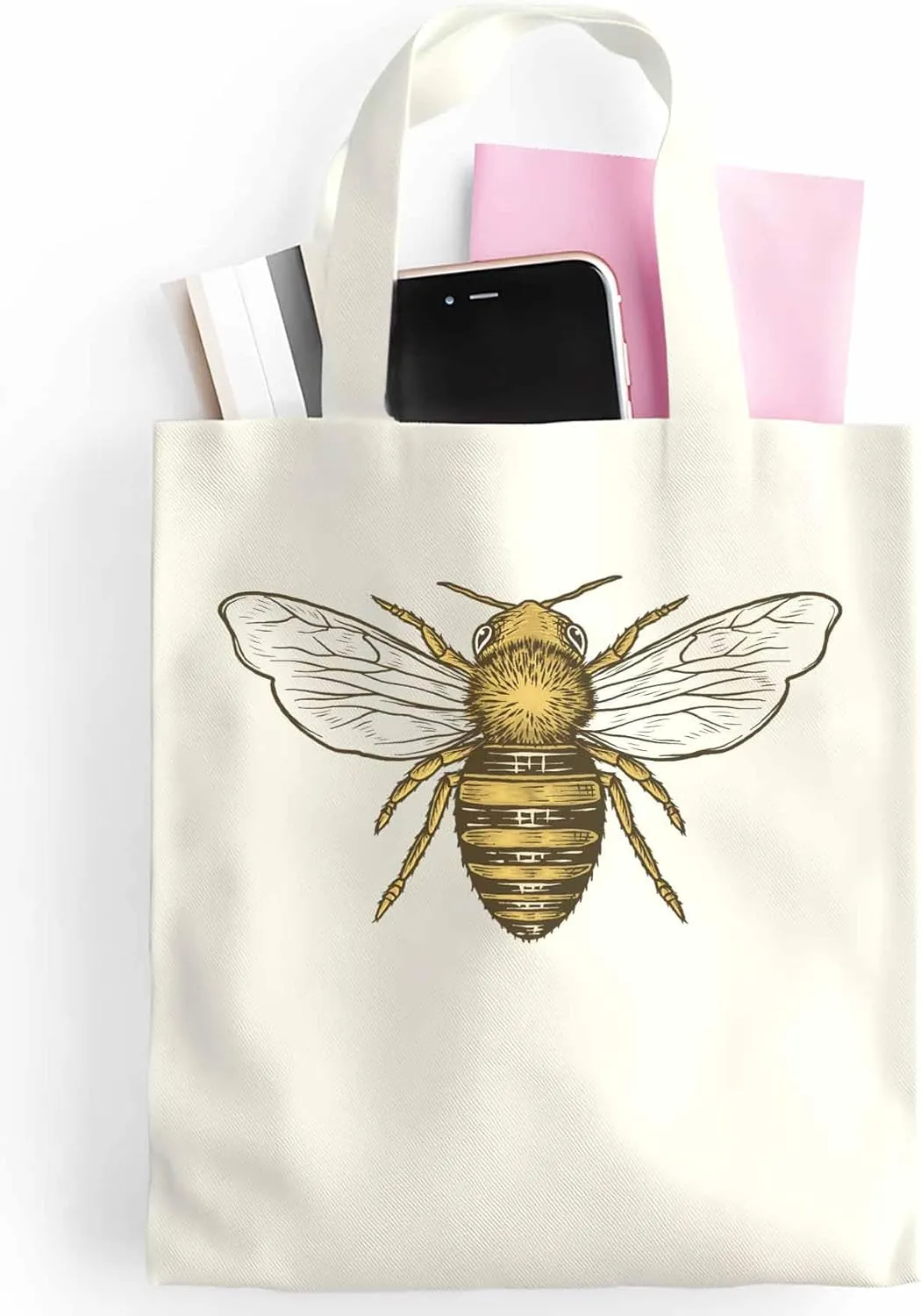 Canvas Tote Bag Bumble Bee Reusable Grocery Shopping Bags with Handle, Animal Large Canvas