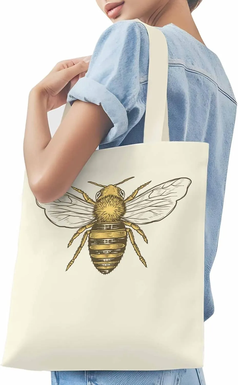 Canvas Tote Bag Bumble Bee Reusable Grocery Shopping Bags with Handle, Animal Large Canvas