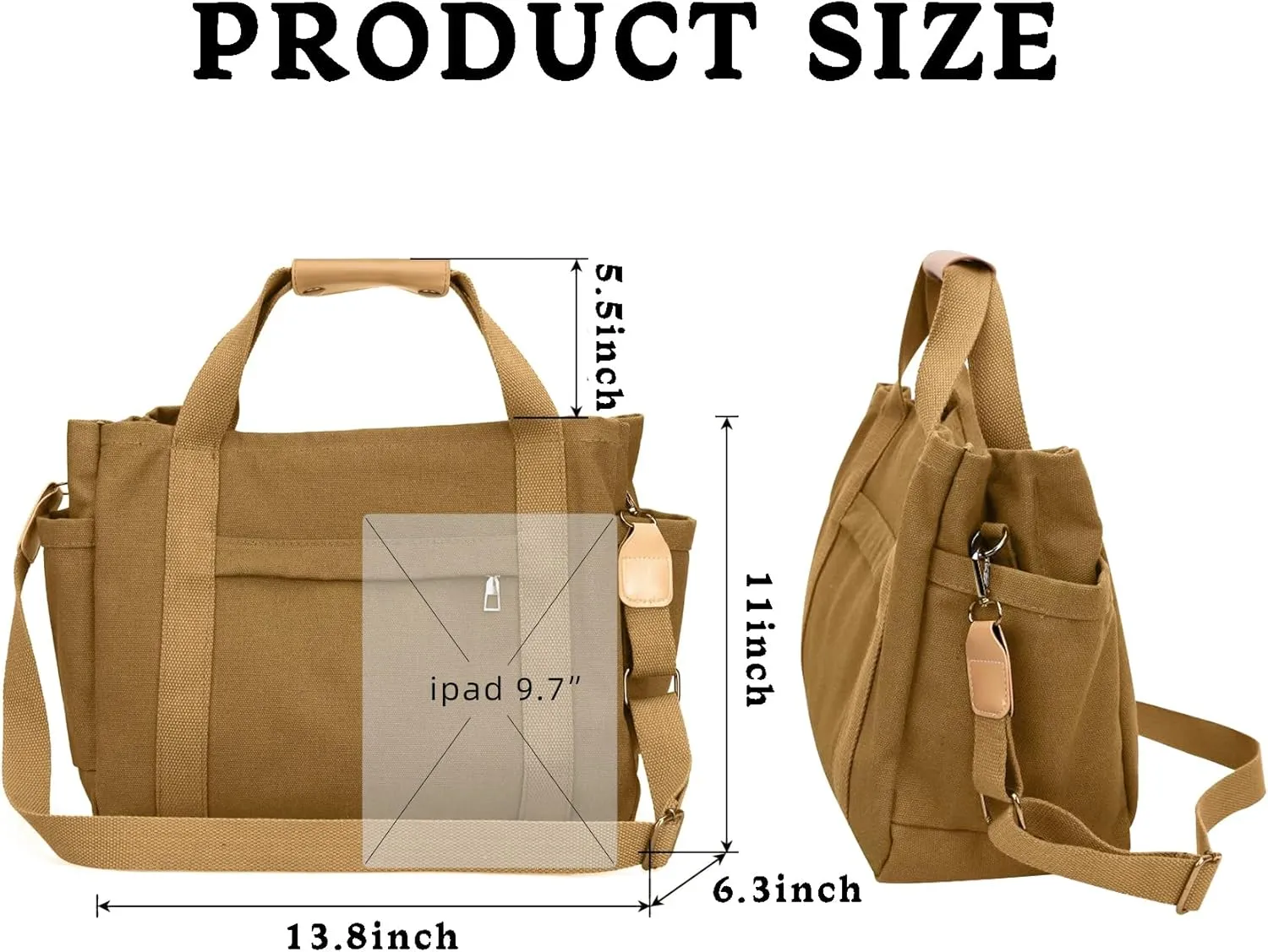 Canvas Tote Bag for Women with Multi Pockets, Crossbody Shoulder Bags Mommy Purse Messenger Handbag for Work Travel